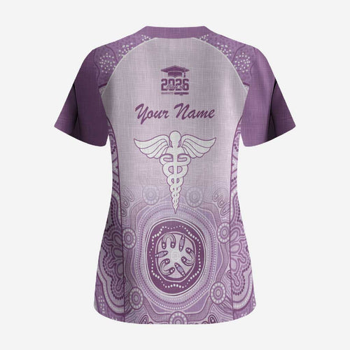 Aussie Nurse RN 2026 Personalised Scrub Top Purple Aboriginal Art Pattern Cultural Pride