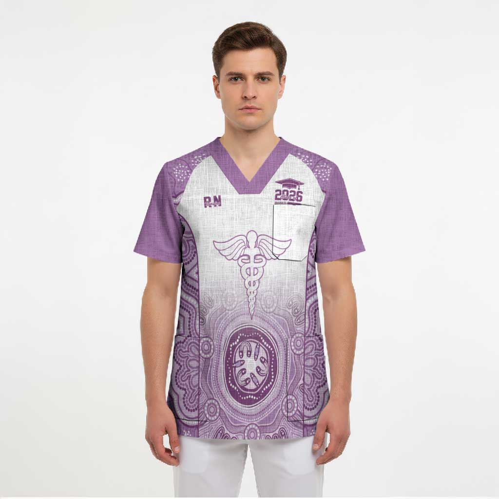 Aussie Nurse RN 2026 Personalised Scrub Top Purple Aboriginal Art Pattern Cultural Pride