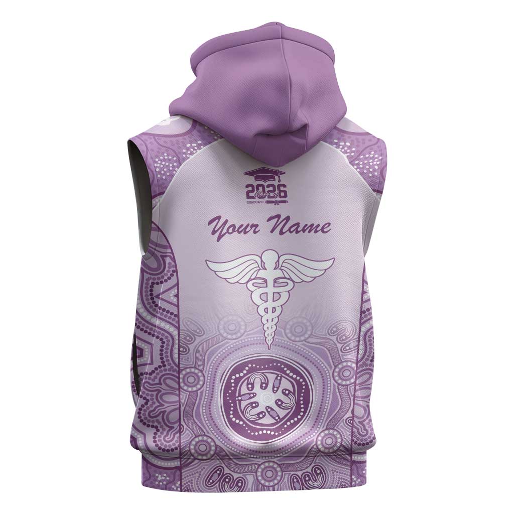 Aussie Nurse RN 2026 Personalised Sleeveless Hoodie Purple Aboriginal Art Pattern Cultural Pride