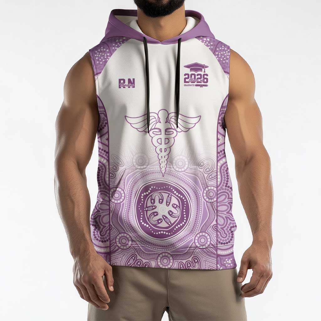Aussie Nurse RN 2026 Personalised Sleeveless Hoodie Purple Aboriginal Art Pattern Cultural Pride