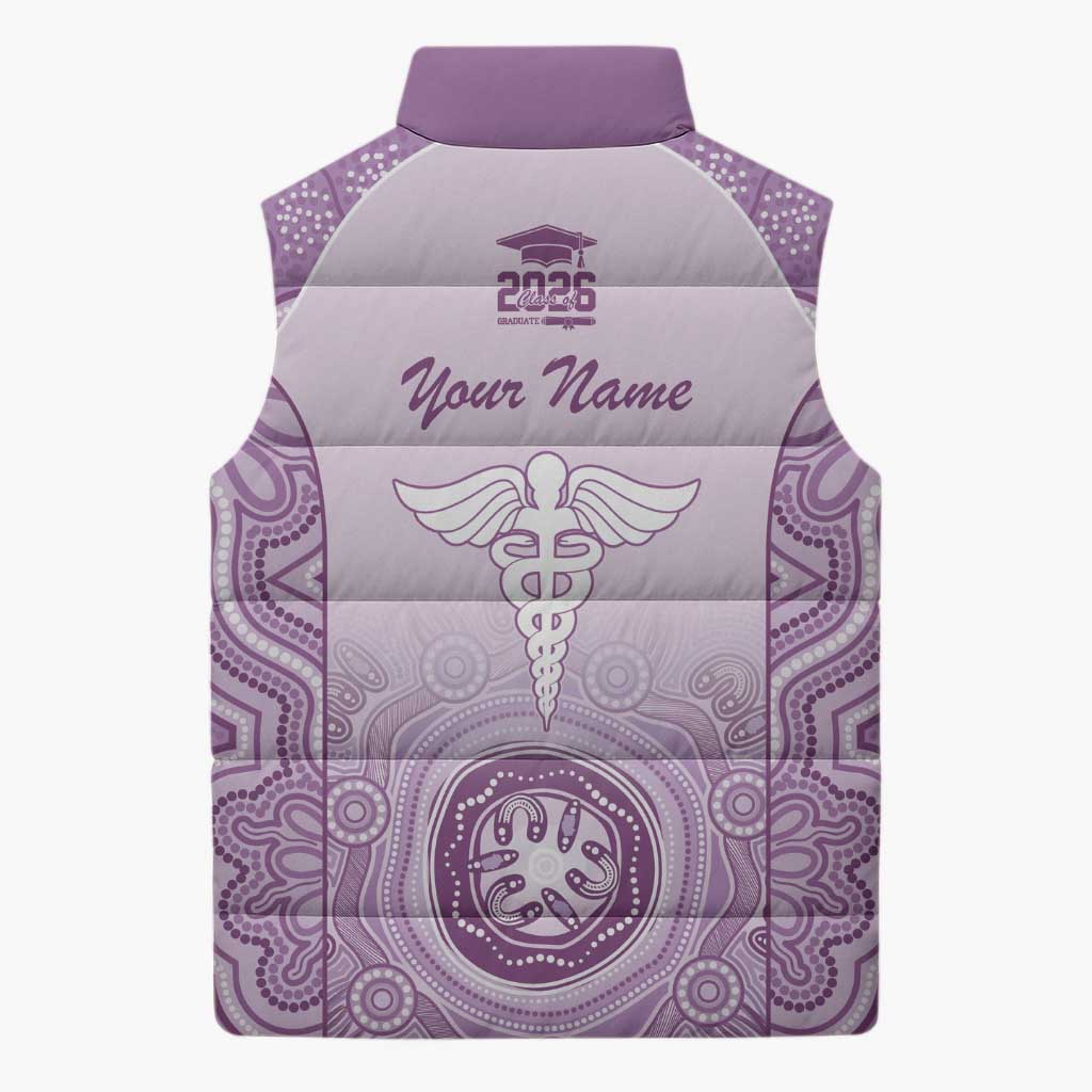 Aussie Nurse RN 2026 Personalised Sleeveless Puffer Jacket Purple Aboriginal Art Pattern Cultural Pride