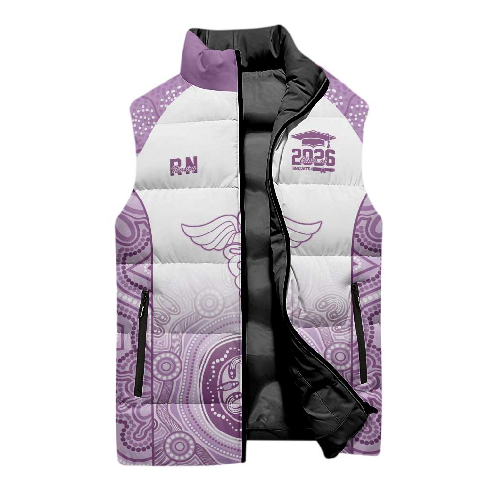 Aussie Nurse RN 2026 Personalised Sleeveless Puffer Jacket Purple Aboriginal Art Pattern Cultural Pride