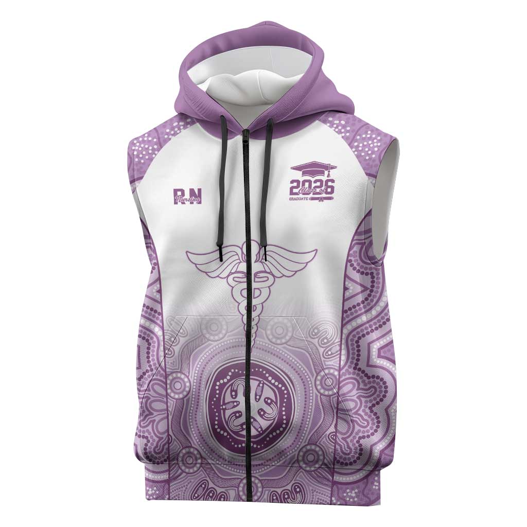 Aussie Nurse RN 2026 Personalised Sleeveless Zip Hoodie Purple Aboriginal Art Pattern Cultural Pride