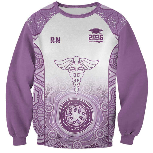 Aussie Nurse RN 2026 Personalised Sweatshirt Purple Aboriginal Art Pattern Cultural Pride