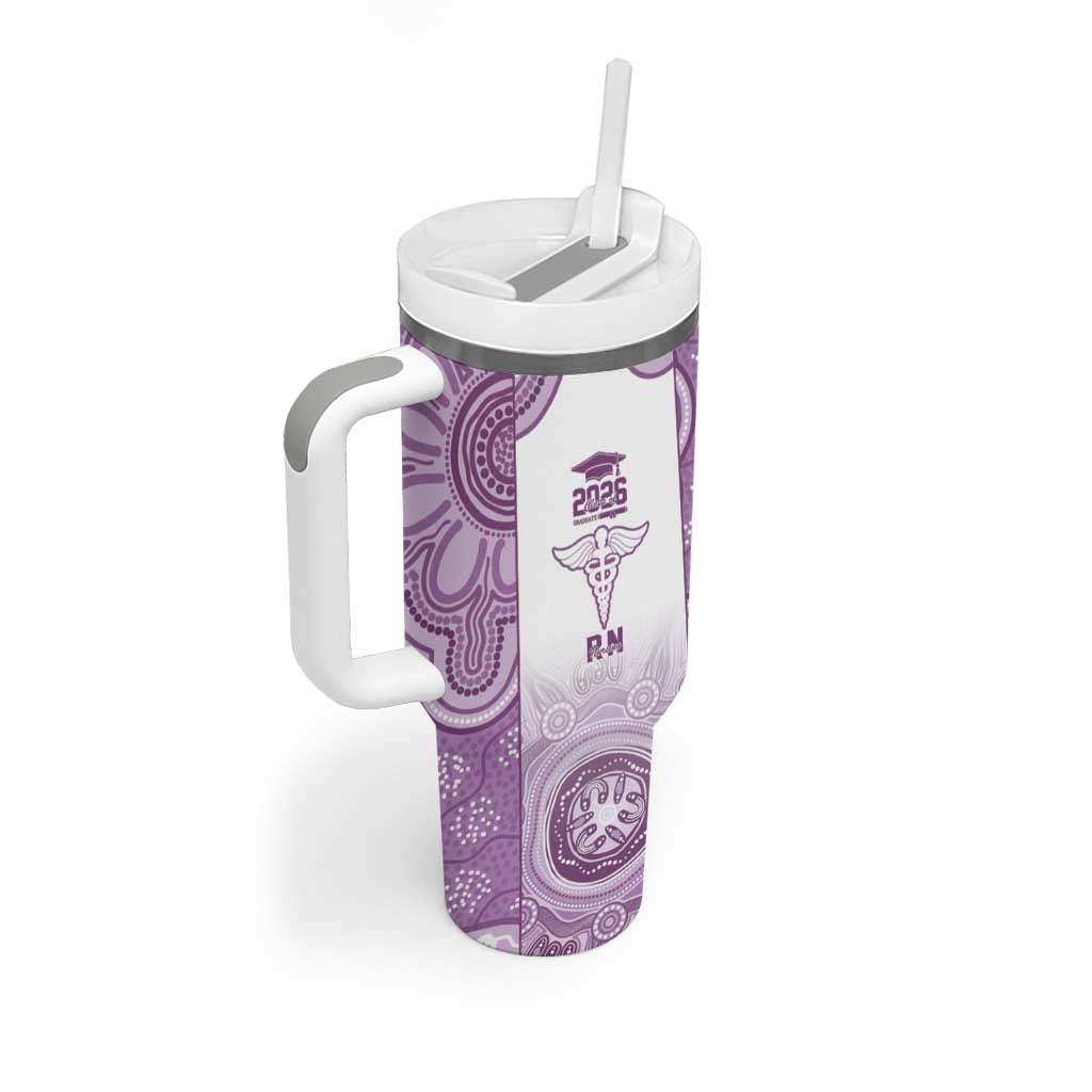 Aussie Nurse RN 2026 Personalised Tumbler With Handle Purple Aboriginal Art Pattern Cultural Pride