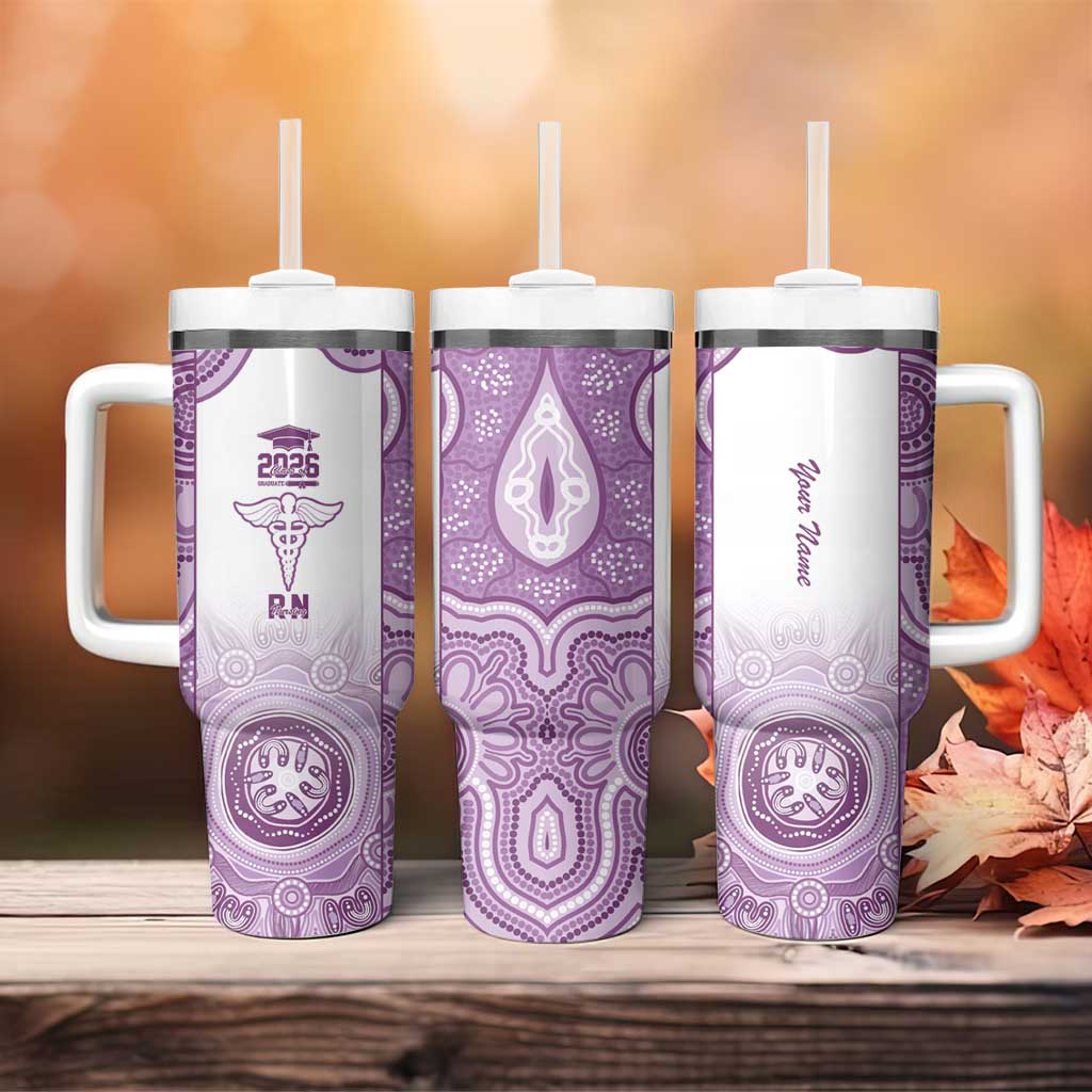 Aussie Nurse RN 2026 Personalised Tumbler With Handle Purple Aboriginal Art Pattern Cultural Pride