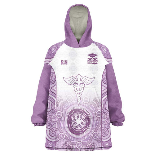 Aussie Nurse RN 2026 Personalised Wearable Blanket Hoodie Purple Aboriginal Art Pattern Cultural Pride