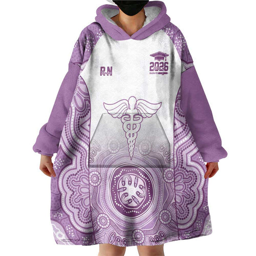 Aussie Nurse RN 2026 Personalised Wearable Blanket Hoodie Purple Aboriginal Art Pattern Cultural Pride