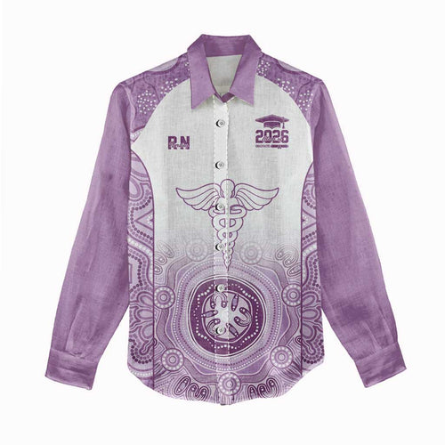 Aussie Nurse RN 2026 Personalised Women Casual Shirt Purple Aboriginal Art Pattern Cultural Pride