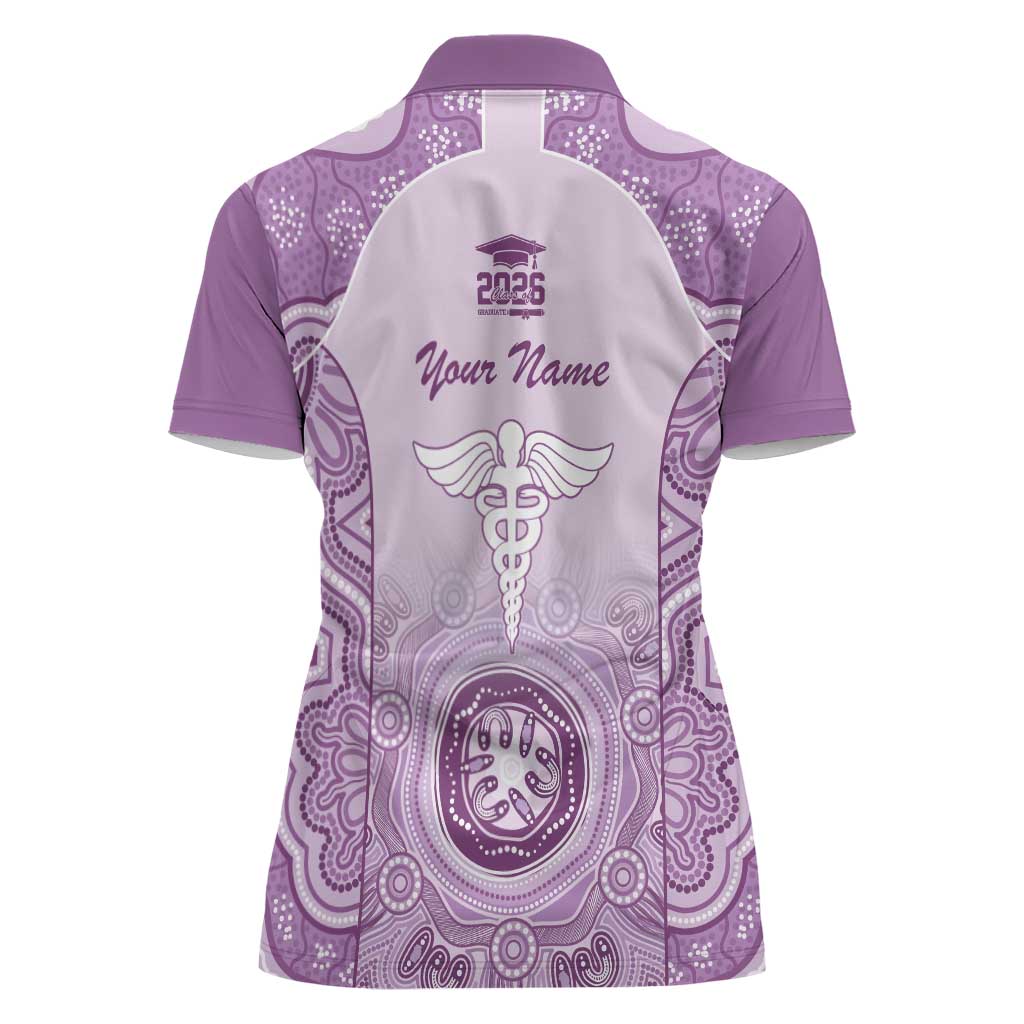 Aussie Nurse RN 2026 Personalised Women Polo Shirt Purple Aboriginal Art Pattern Cultural Pride