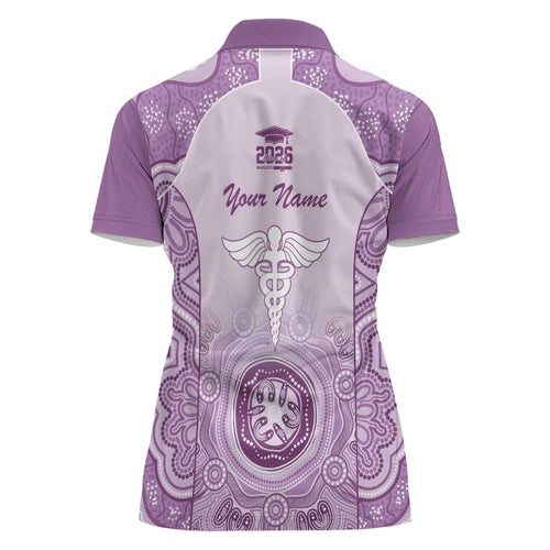 Aussie Nurse RN 2026 Personalised Women Polo Shirt Purple Aboriginal Art Pattern Cultural Pride