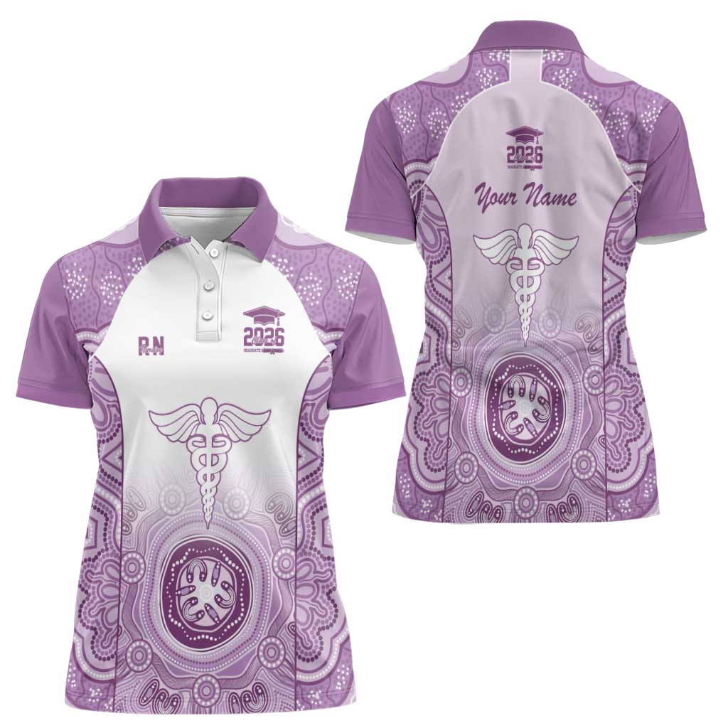 Aussie Nurse RN 2026 Personalised Women Polo Shirt Purple Aboriginal Art Pattern Cultural Pride