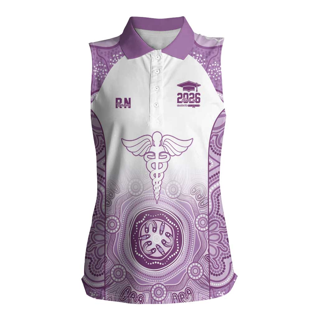 Aussie Nurse RN 2026 Personalised Women Sleeveless Polo Shirt Purple Aboriginal Art Pattern Cultural Pride