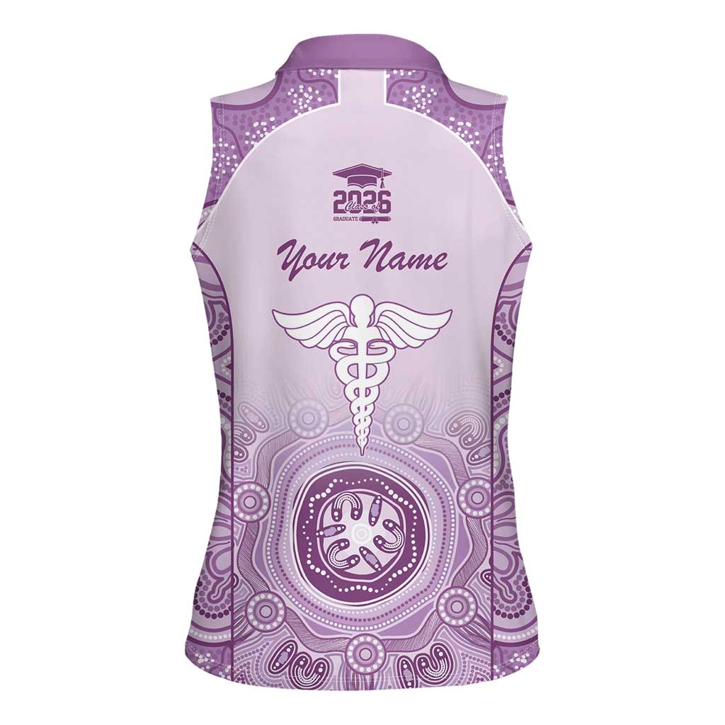 Aussie Nurse RN 2026 Personalised Women Sleeveless Polo Shirt Purple Aboriginal Art Pattern Cultural Pride