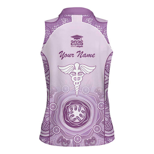 Aussie Nurse RN 2026 Personalised Women Sleeveless Polo Shirt Purple Aboriginal Art Pattern Cultural Pride