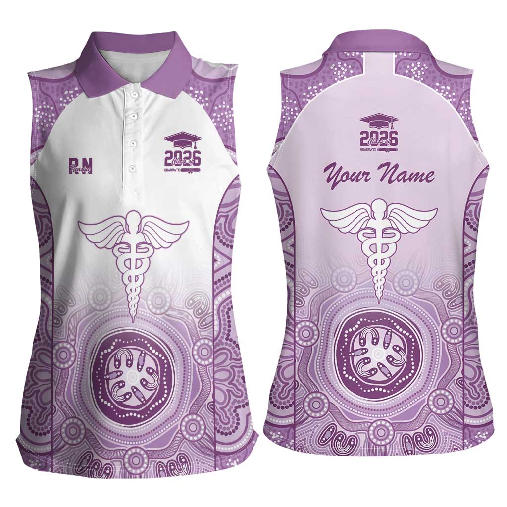 Aussie Nurse RN 2026 Personalised Women Sleeveless Polo Shirt Purple Aboriginal Art Pattern Cultural Pride