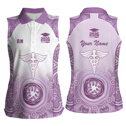 Aussie Nurse RN 2026 Personalised Women Sleeveless Polo Shirt Purple Aboriginal Art Pattern Cultural Pride