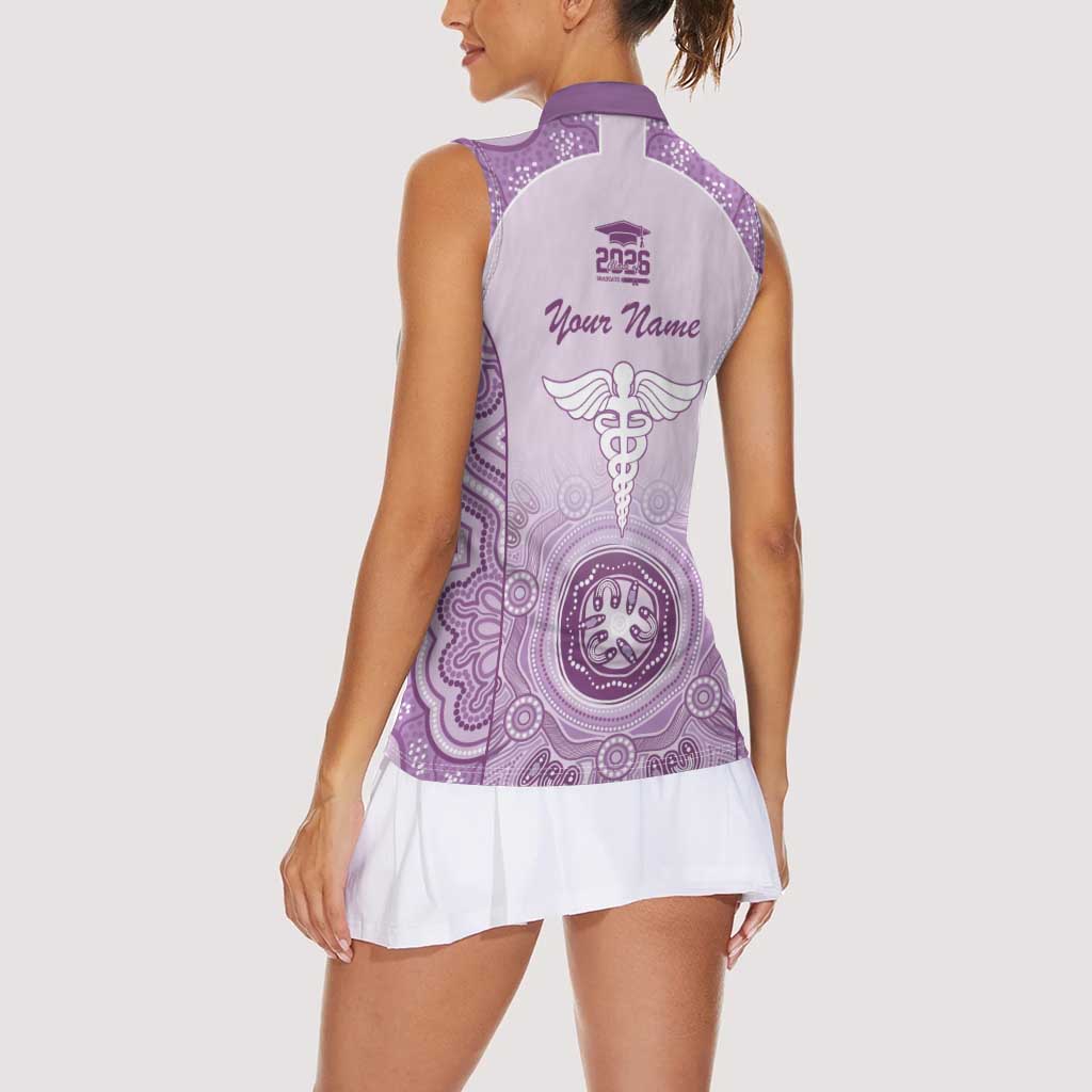 Aussie Nurse RN 2026 Personalised Women Sleeveless Polo Shirt Purple Aboriginal Art Pattern Cultural Pride