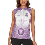 Aussie Nurse RN 2026 Personalised Women Sleeveless Polo Shirt Purple Aboriginal Art Pattern Cultural Pride