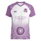 Aussie Nurse RN 2026 Personalised Women V-Neck T-Shirt Purple Aboriginal Art Pattern Cultural Pride