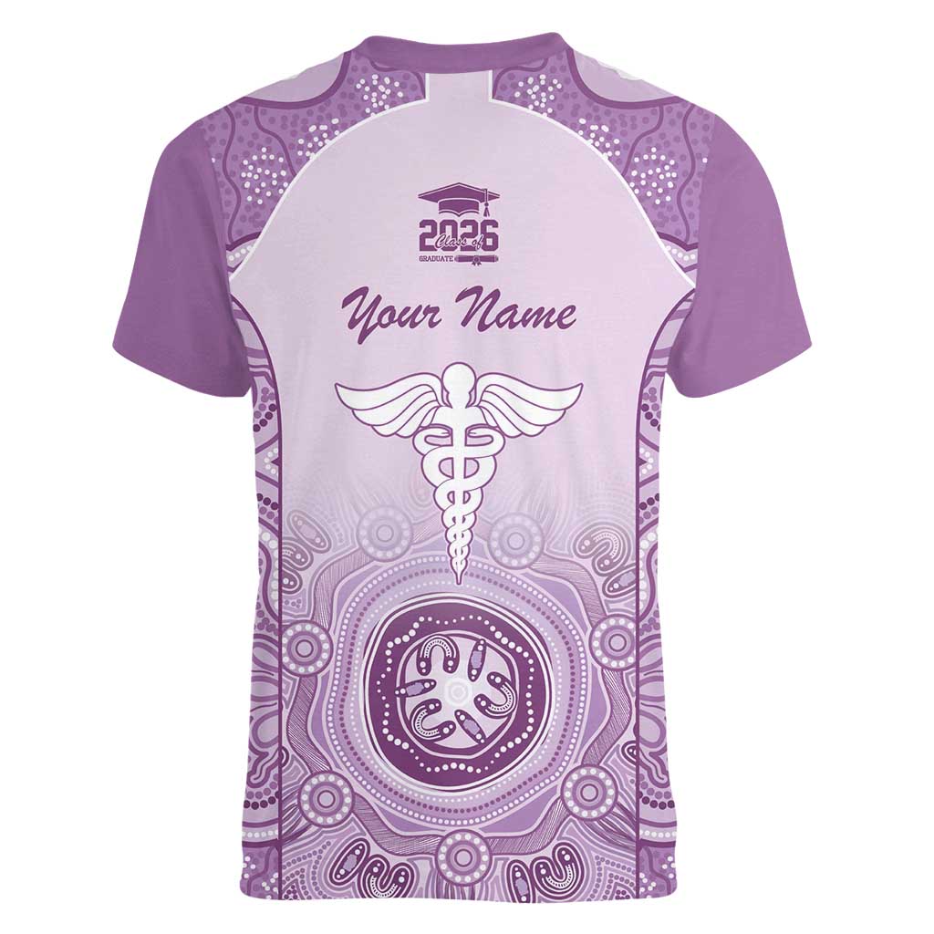Aussie Nurse RN 2026 Personalised Women V-Neck T-Shirt Purple Aboriginal Art Pattern Cultural Pride