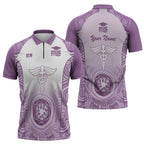 Aussie Nurse RN 2026 Personalised Zipper Polo Shirt Purple Aboriginal Art Pattern Cultural Pride