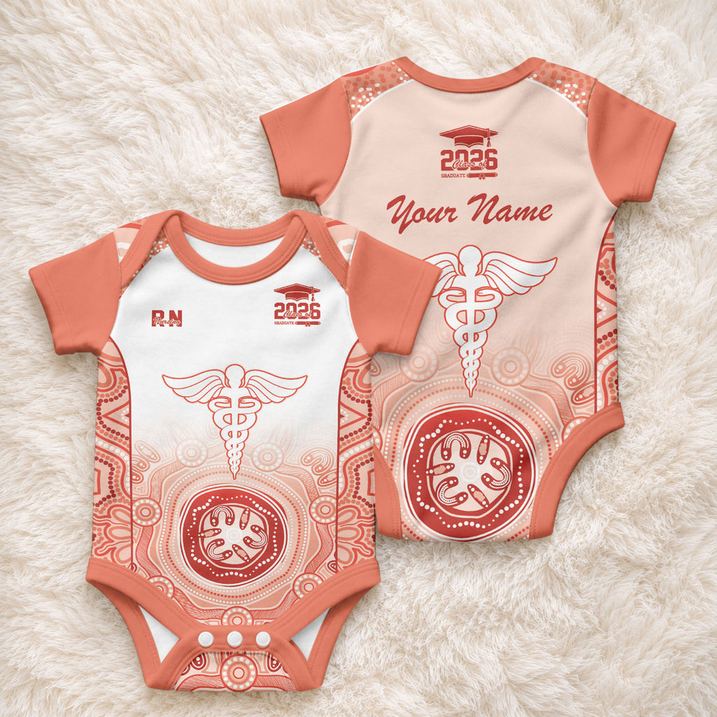 Aussie Nurse RN 2026 Personalised Baby Onesie Red Aboriginal Art Pattern Cultural Pride