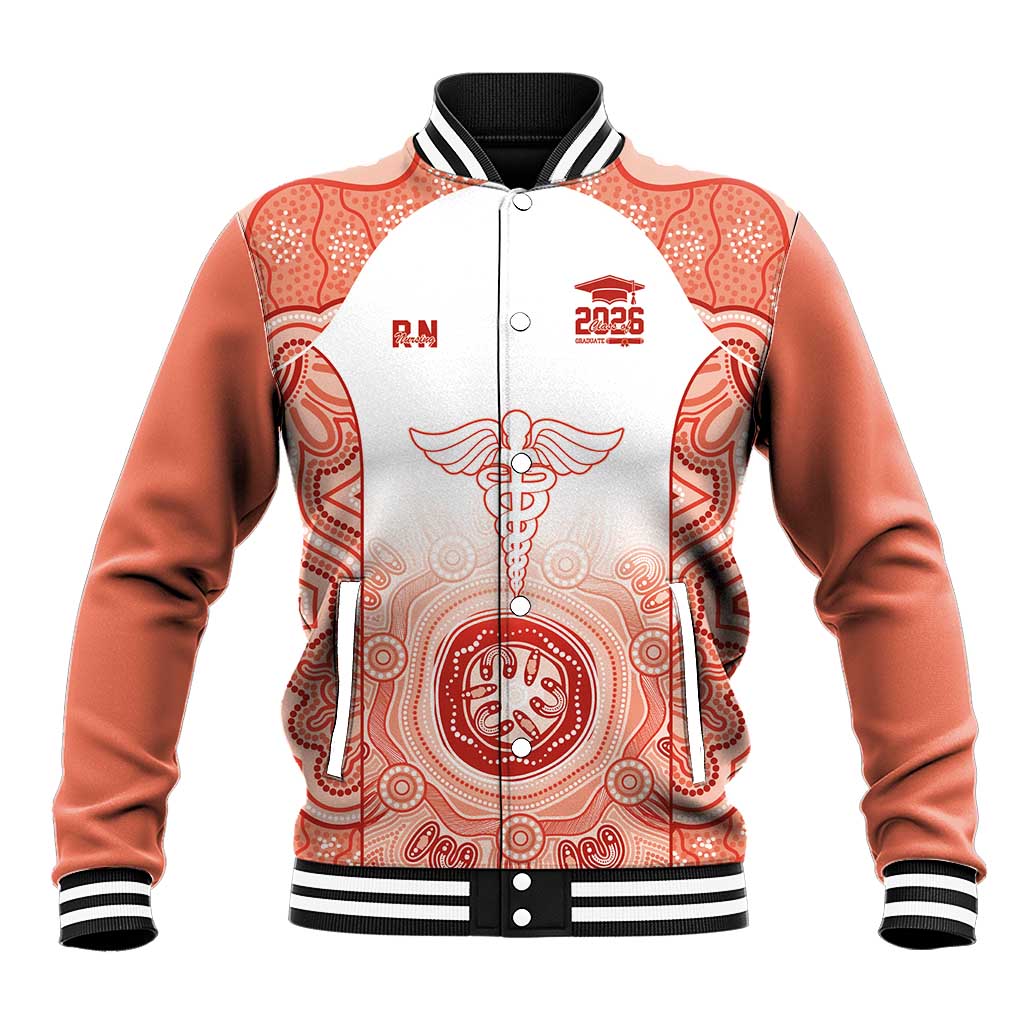 Aussie Nurse RN 2026 Personalised Baseball Jacket Red Aboriginal Art Pattern Cultural Pride