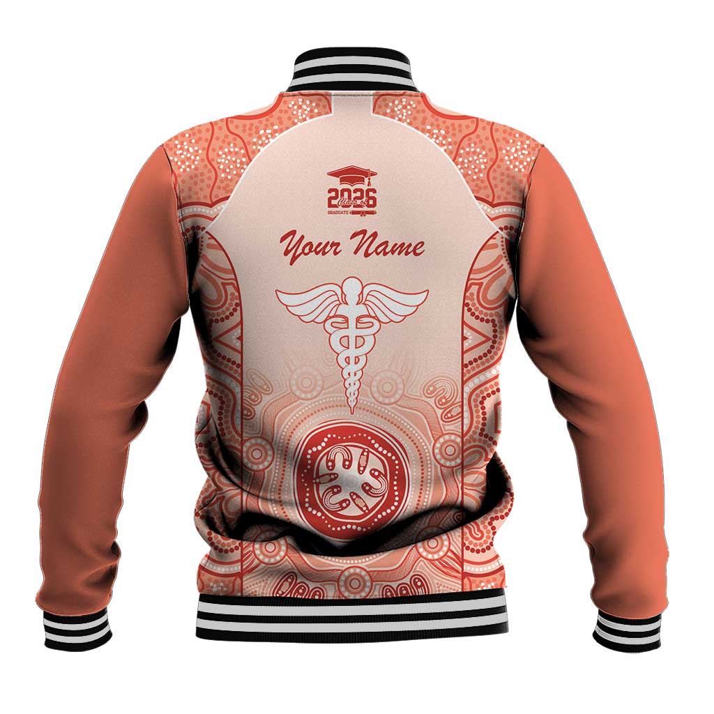 Aussie Nurse RN 2026 Personalised Baseball Jacket Red Aboriginal Art Pattern Cultural Pride