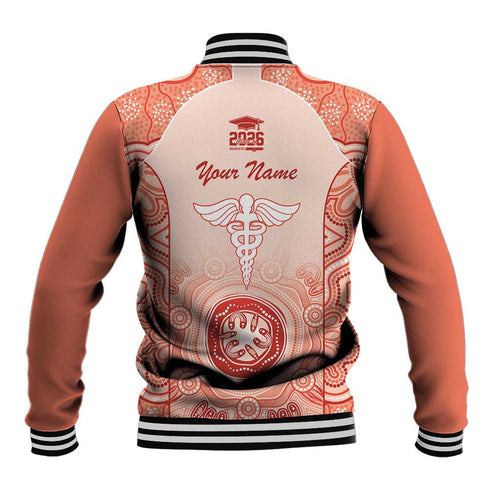 Aussie Nurse RN 2026 Personalised Baseball Jacket Red Aboriginal Art Pattern Cultural Pride