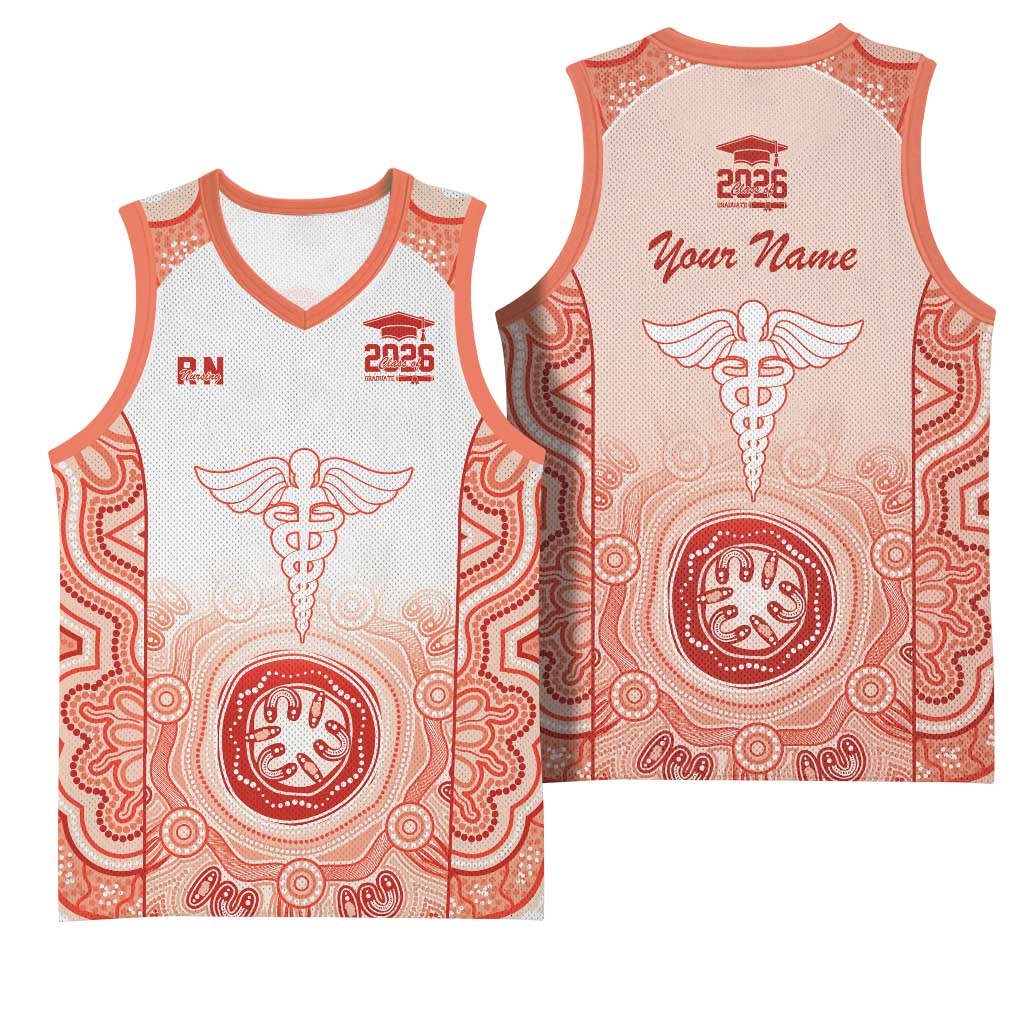 Aussie Nurse RN 2026 Personalised Basketball Jersey Red Aboriginal Art Pattern Cultural Pride