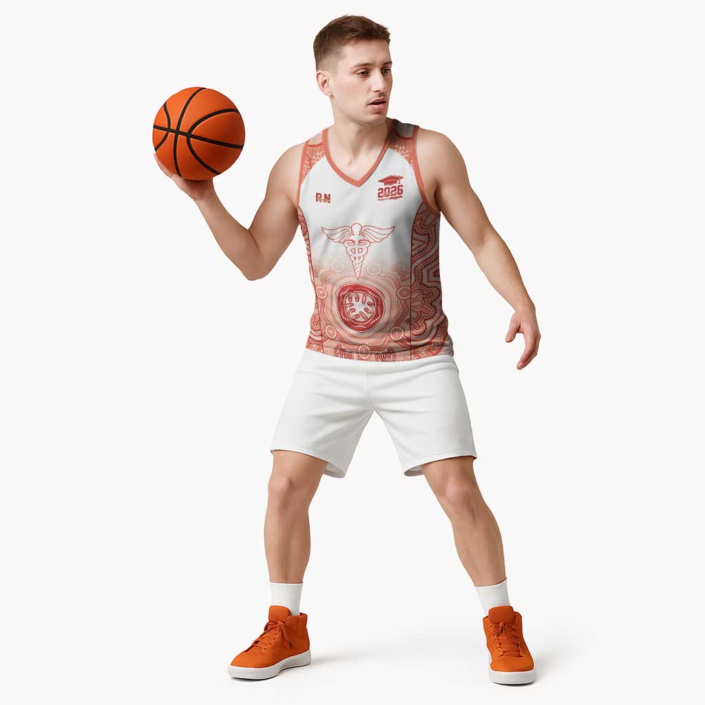 Aussie Nurse RN 2026 Personalised Basketball Jersey Red Aboriginal Art Pattern Cultural Pride