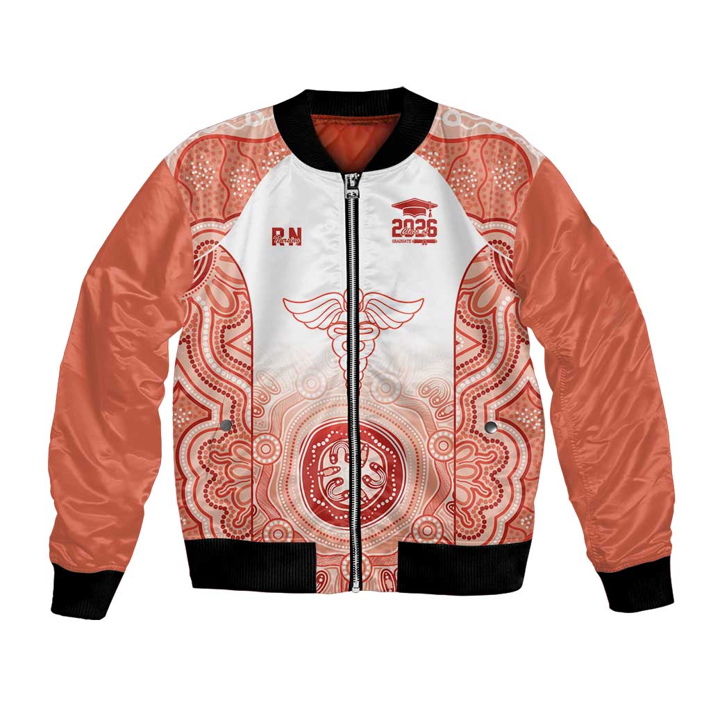 Aussie Nurse RN 2026 Personalised Bomber Jacket Red Aboriginal Art Pattern Cultural Pride