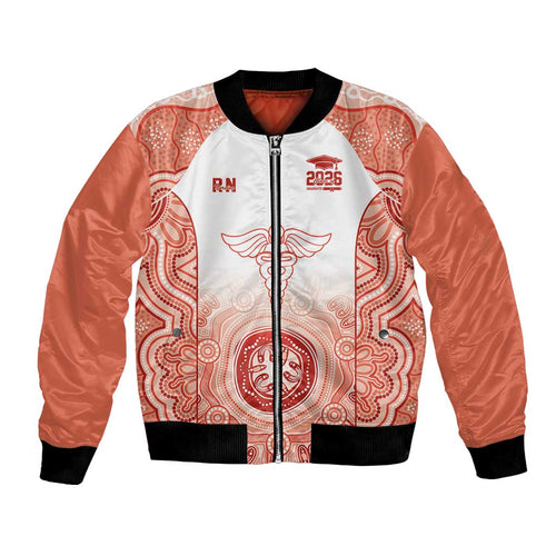 Aussie Nurse RN 2026 Personalised Bomber Jacket Red Aboriginal Art Pattern Cultural Pride