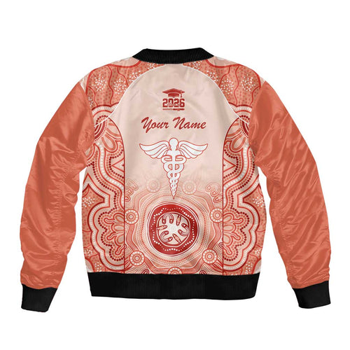 Aussie Nurse RN 2026 Personalised Bomber Jacket Red Aboriginal Art Pattern Cultural Pride