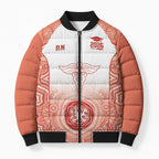 Aussie Nurse RN 2026 Personalised Bomber Puffer Jacket Red Aboriginal Art Pattern Cultural Pride