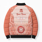 Aussie Nurse RN 2026 Personalised Bomber Puffer Jacket Red Aboriginal Art Pattern Cultural Pride