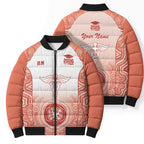 Aussie Nurse RN 2026 Personalised Bomber Puffer Jacket Red Aboriginal Art Pattern Cultural Pride