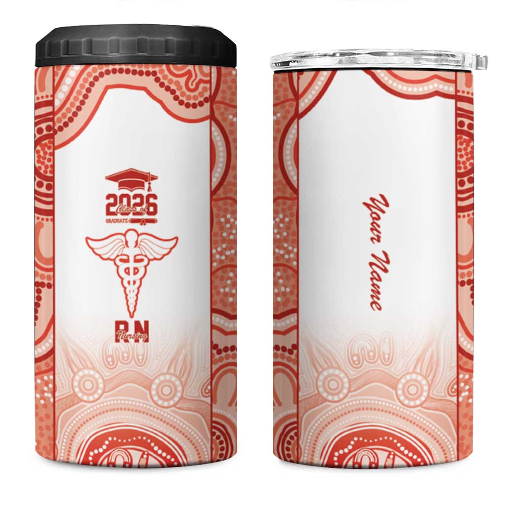 Aussie Nurse RN 2026 Personalised 4 in 1 Can Cooler Tumbler Red Aboriginal Art Pattern Cultural Pride