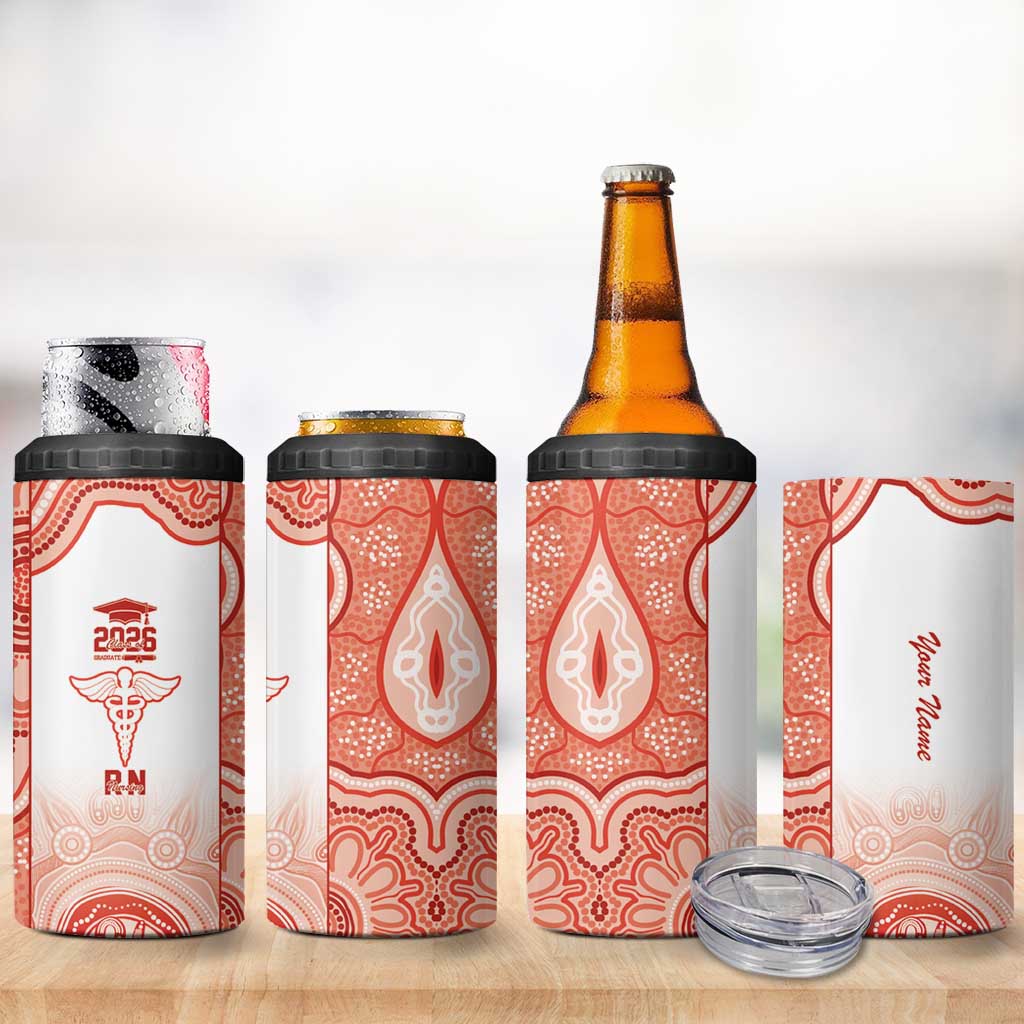 Aussie Nurse RN 2026 Personalised 4 in 1 Can Cooler Tumbler Red Aboriginal Art Pattern Cultural Pride