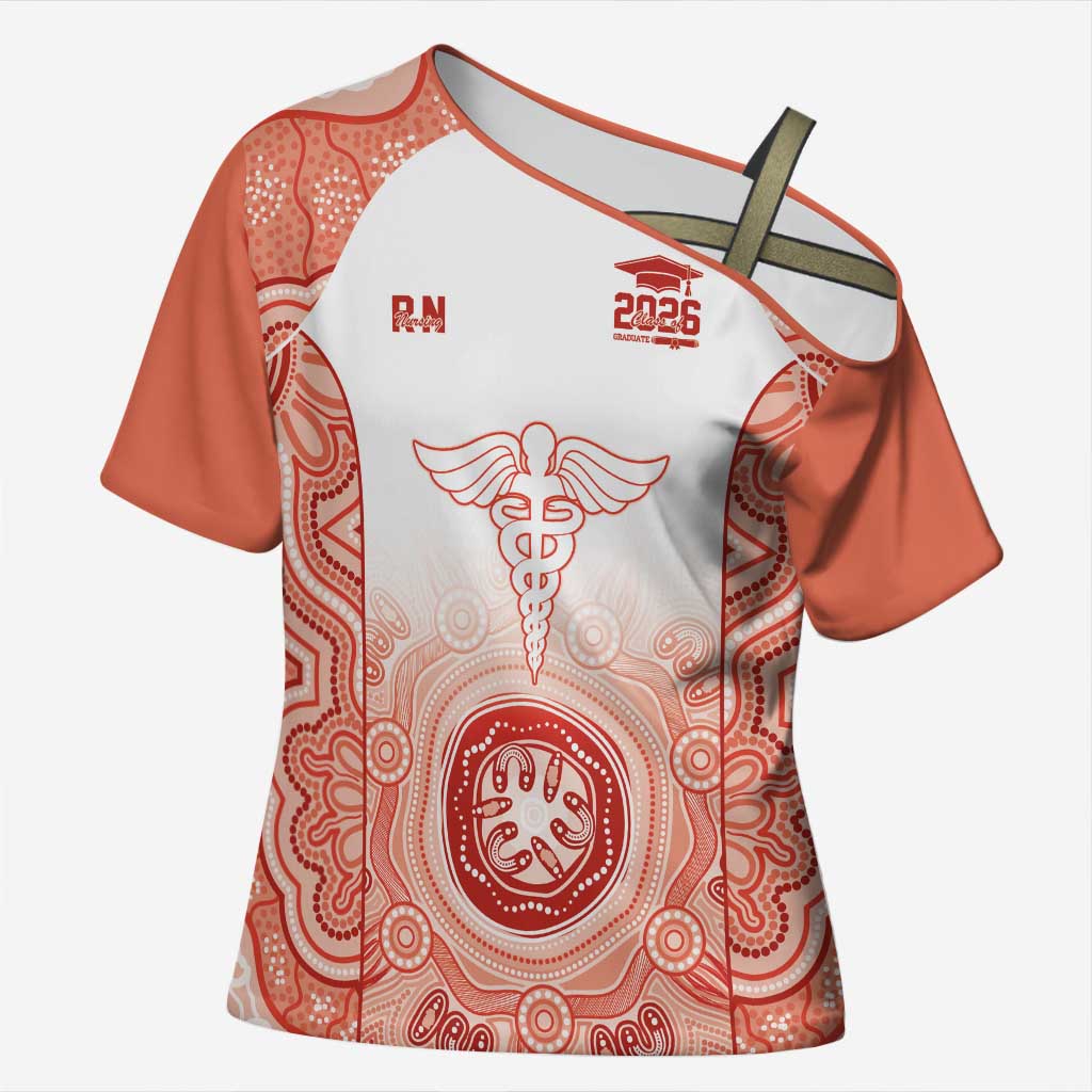Aussie Nurse RN 2026 Personalised Cross Shoulder Shirt Red Aboriginal Art Pattern Cultural Pride