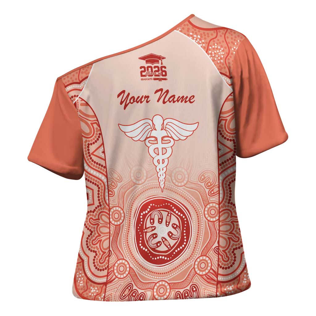 Aussie Nurse RN 2026 Personalised Cross Shoulder Shirt Red Aboriginal Art Pattern Cultural Pride