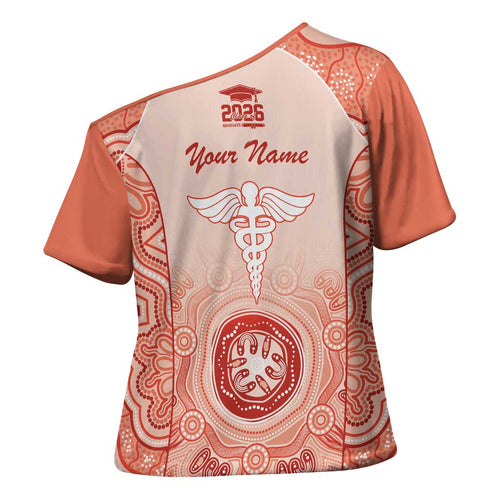 Aussie Nurse RN 2026 Personalised Cross Shoulder Shirt Red Aboriginal Art Pattern Cultural Pride