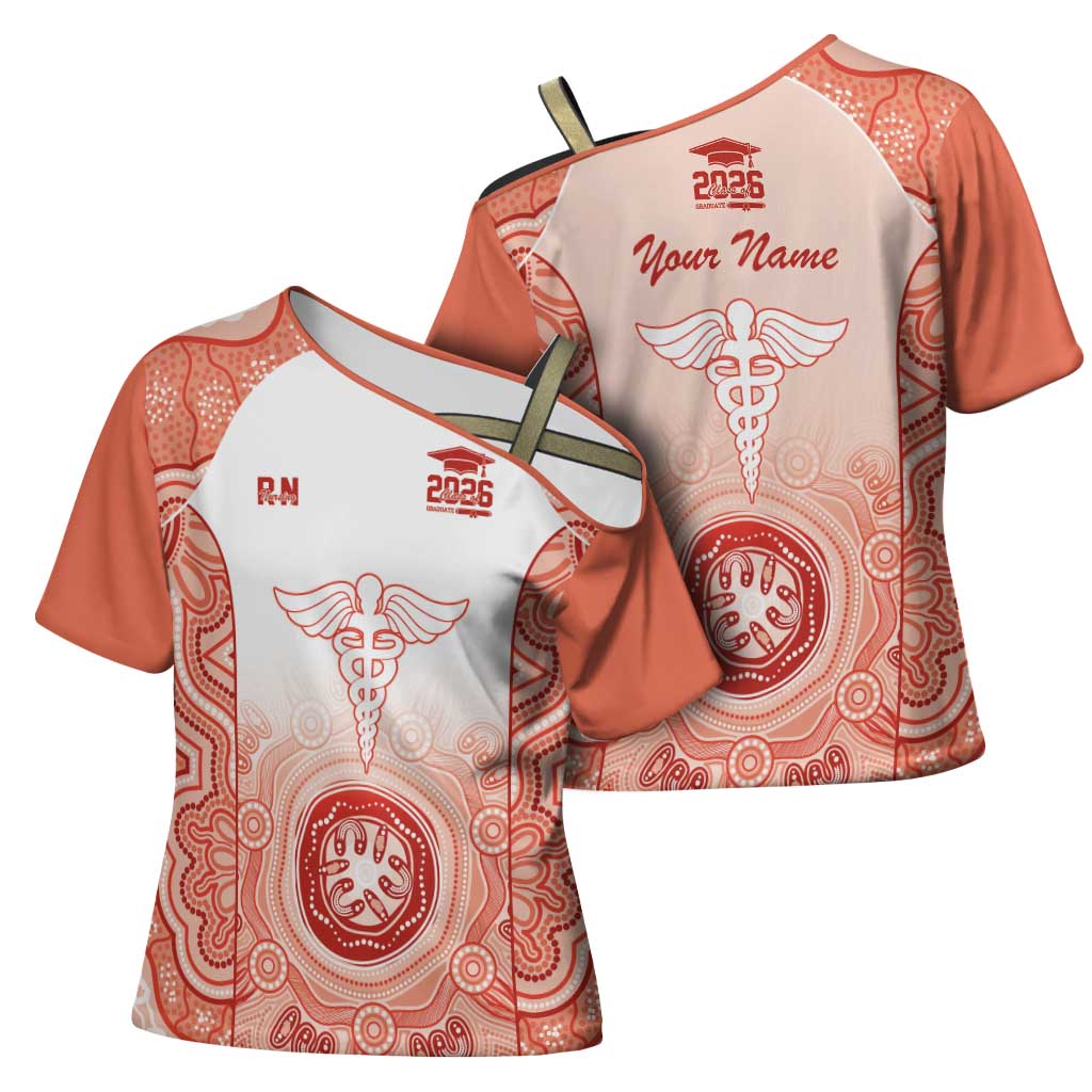 Aussie Nurse RN 2026 Personalised Cross Shoulder Shirt Red Aboriginal Art Pattern Cultural Pride