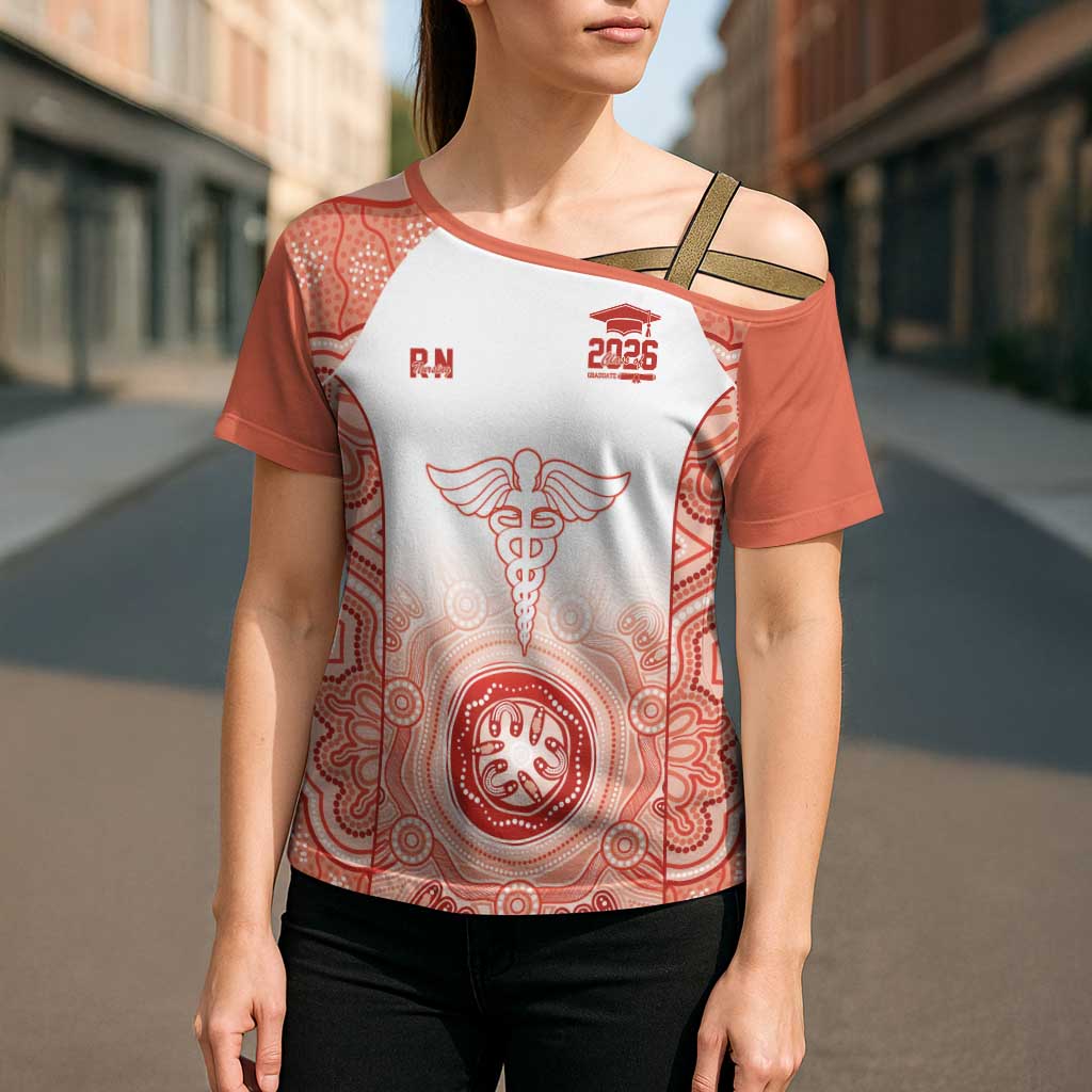 Aussie Nurse RN 2026 Personalised Cross Shoulder Shirt Red Aboriginal Art Pattern Cultural Pride