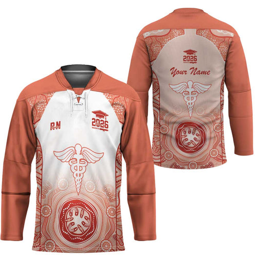 Aussie Nurse RN 2026 Personalised Hockey Jersey Red Aboriginal Art Pattern Cultural Pride