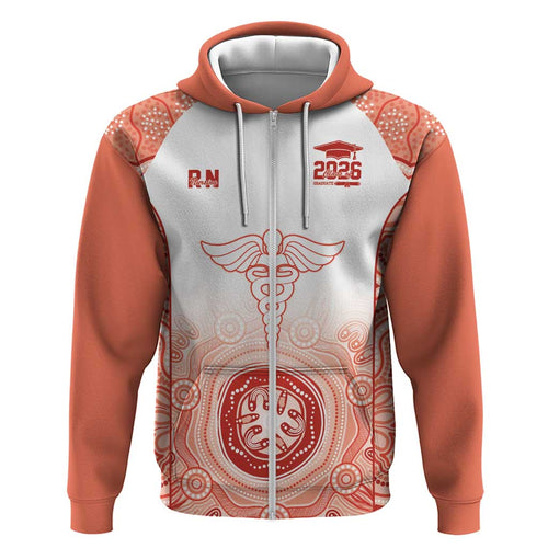 Aussie Nurse RN 2026 Personalised Hoodie Red Aboriginal Art Pattern Cultural Pride
