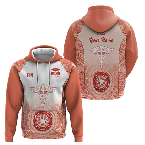Aussie Nurse RN 2026 Personalised Hoodie Red Aboriginal Art Pattern Cultural Pride