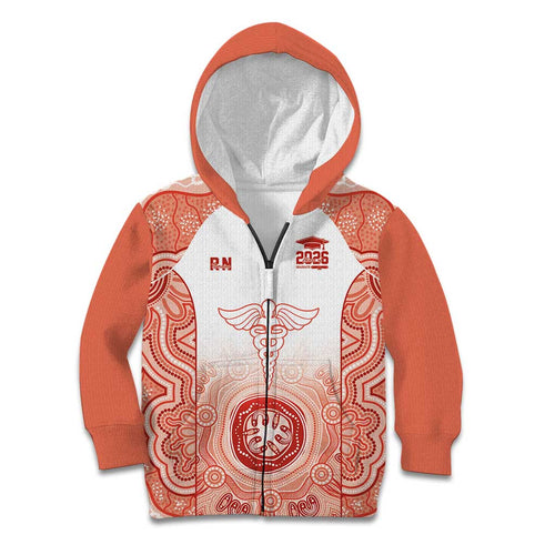 Aussie Nurse RN 2026 Personalised Kid Hoodie Red Aboriginal Art Pattern Cultural Pride