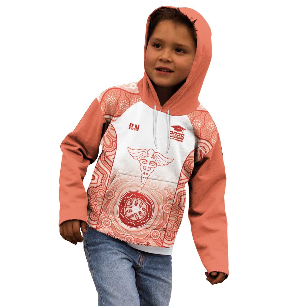 Aussie Nurse RN 2026 Personalised Kid Hoodie Red Aboriginal Art Pattern Cultural Pride